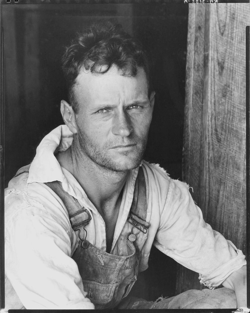 1930s Mens Fashion Floyd Burroughs Cotton Sharecropper Overalls Hale County Alabama 1935 36 Cotton sharecropper Floyd Burroughs of Hale County, Alabama, wears overalls with a button-down shirt circa 1935-36.