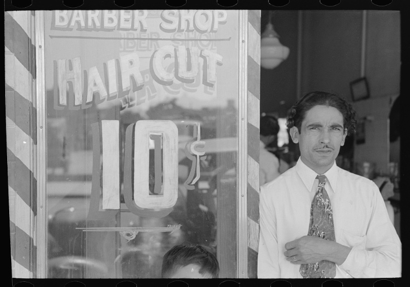 40s Fashion Men Barber Tie Shirt Mexican barber in San Antonio, Texas.