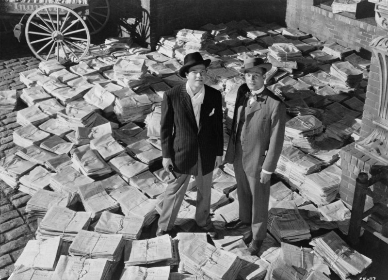 40s Fashion Men Citizen Kane 1941 1940s Men's Fashion. Relaxed Pinstripe Suiting: Orson Welles and Joseph Cotten, pictured left to right, in the 1941 classic Citizen Kane.