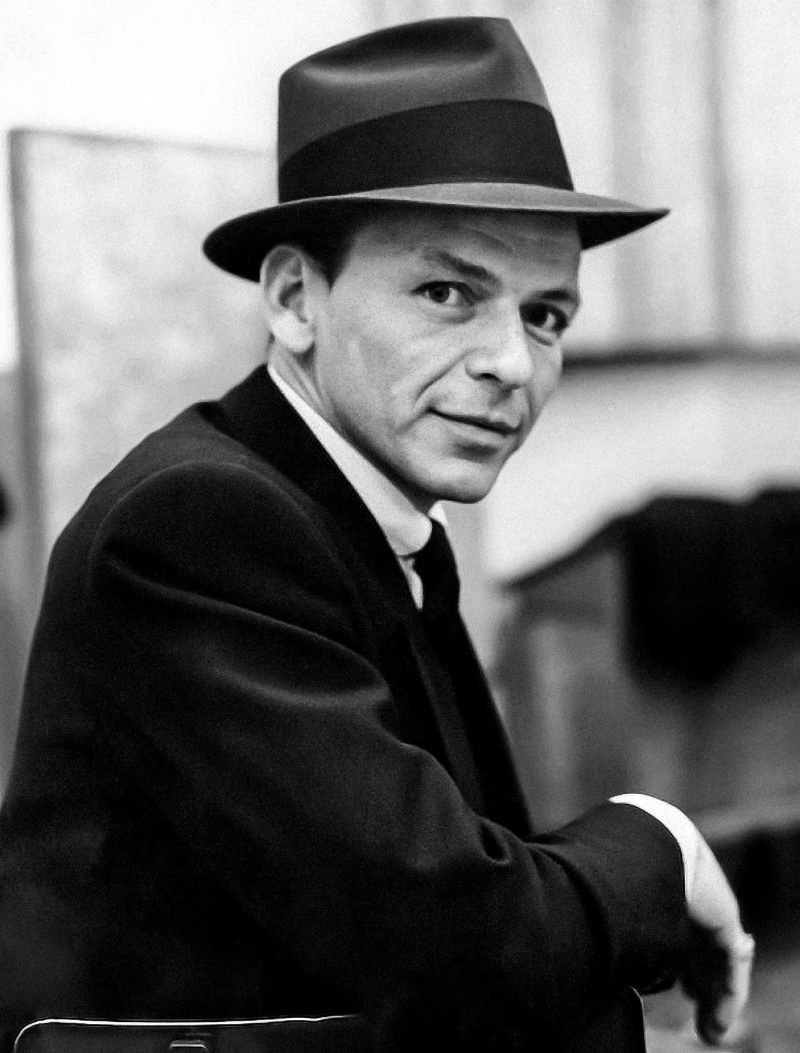 50s Fashion Men Frank Sinatra Fedora Frank Sinatra wears his signature fedora in a 1957 studio portrait.