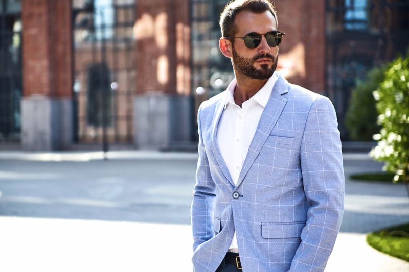 Attractive Man Blazer Sunglasses Outside Men's Summer Fashion Suit Tailoring