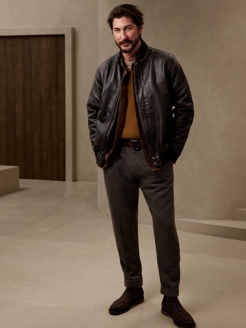 Banana Republic BR Archives Leather Bomber Jacket Men Tap into the timeless cool of the leather jacket with a bomber.
