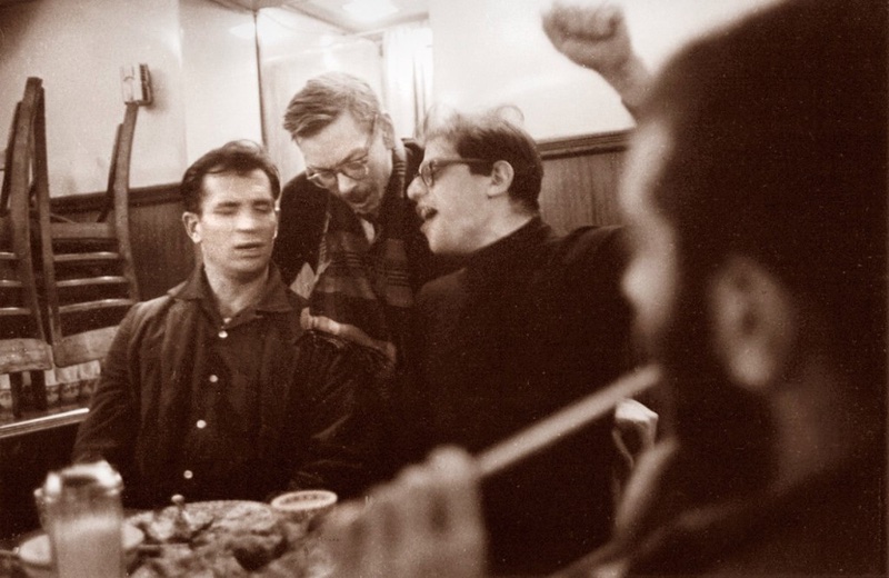 Beatnik Style Jack Kerouac, Lucien Carr and Allen Ginsberg of the Beat Generation pictured in a New York City restaurant.
