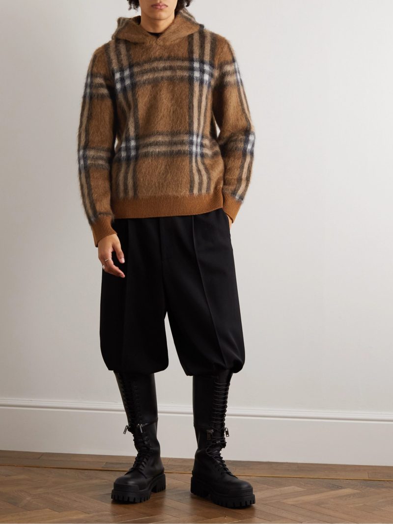 Burberry Checked Brushed Knit Hoodie Mr Porter Burberry's classic check motif is an easy way to liven up your winter wardrobe.
