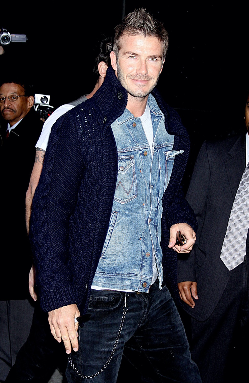 David Beckham Denim Jacket Cardigan Sweater Style David Beckham Denim Jacket Cardigan Sweater Style