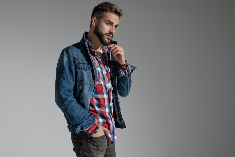 Denim Jacket Men Plaid Shirt Denim Jacket Men Plaid Shirt—Jean Jacket Outfits Inspiration
