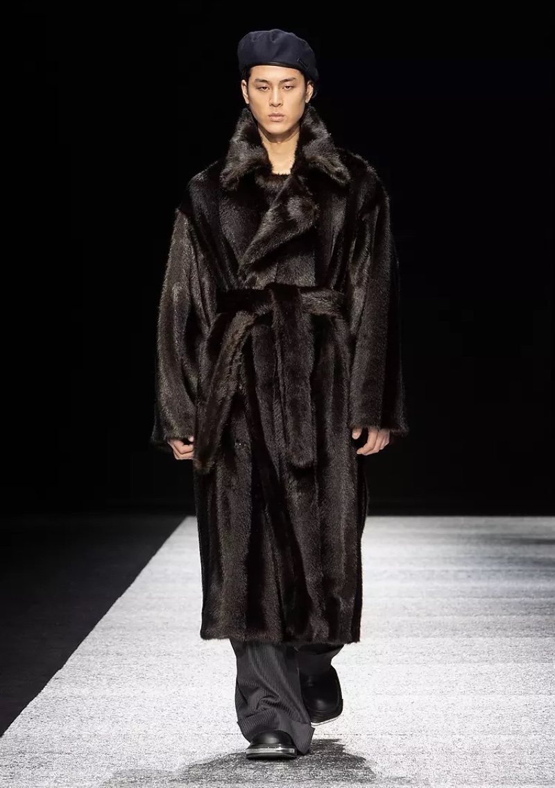 Emporio Armani Fall Winter 2024 Faux Fur Trend Emporio Armani fall-winter 2024 collection men's faux fur coat