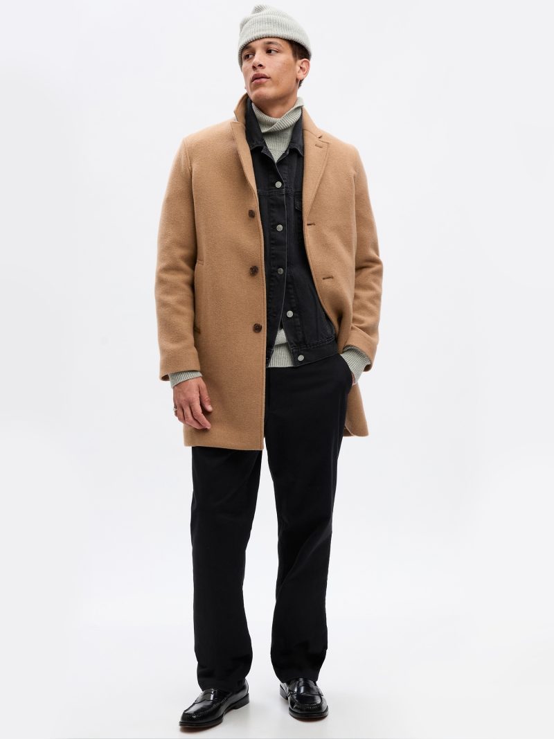 Gap Recycled Wool Topcoat Men Pair a topcoat with smart layers to stay warm and stylish.