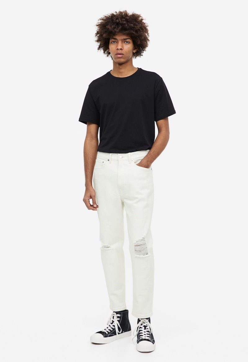 HM Men White Tapered Regular Crop Jeans H&M Men White Tapered Regular Crop Jeans