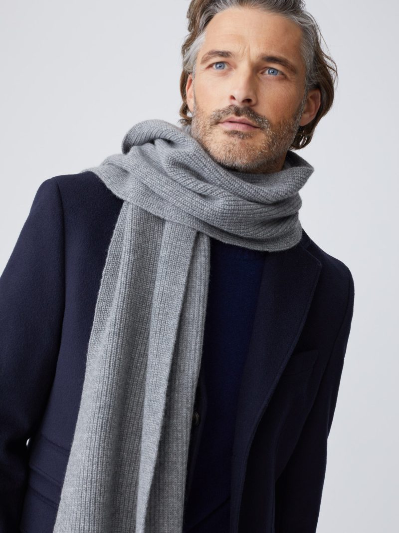JMcLaughlin Cashmere Scarf Men Winter invites a season of cozy accessory offerings such as the scarf.