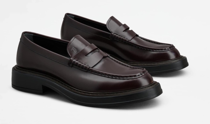 Leather Loafers Men Burgundy Tods Leather Loafers Men Burgundy Tods