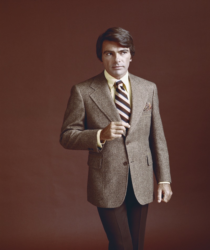 man 1970s brown suit tailoring striped tie man 1970s brown suit tailoring striped tie