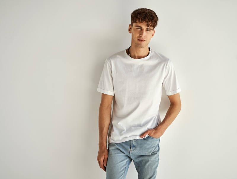 Man White T shirt Jeans Men's Summer Fashion T-shirt Jeans