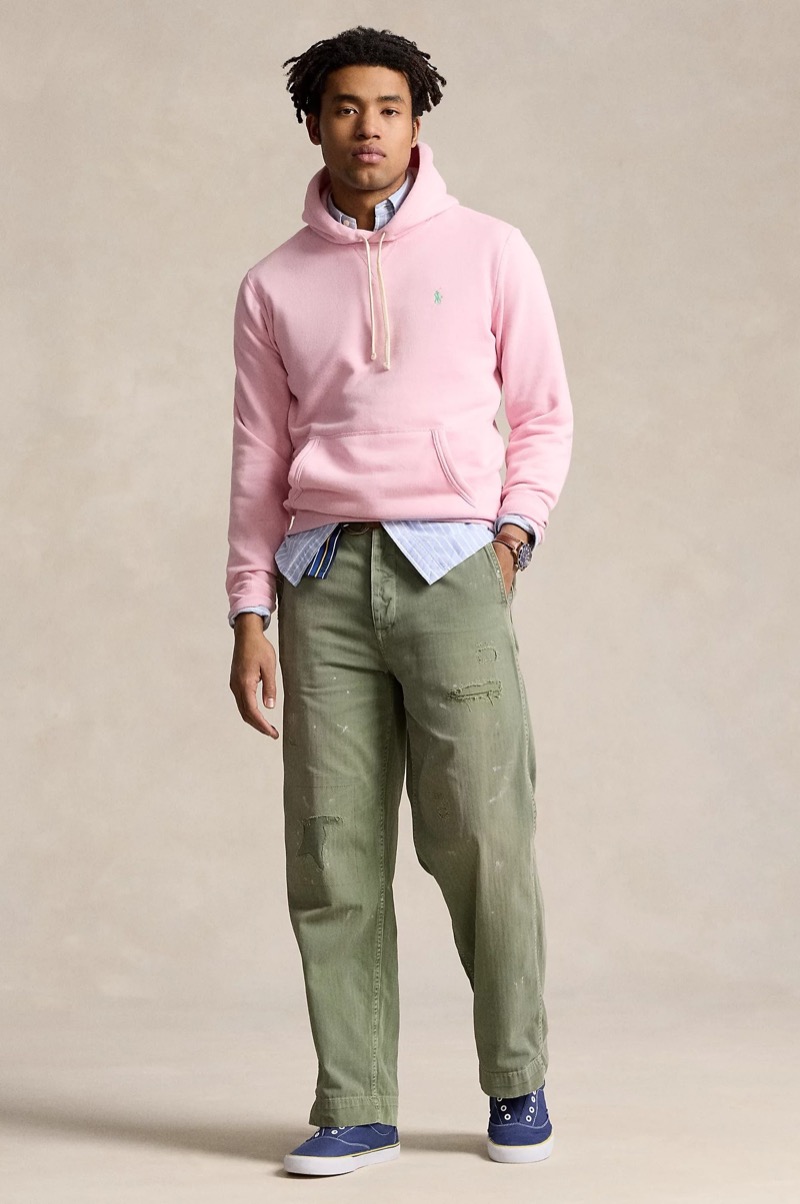 Pink Hoodie Oxford Shirt Carpenter Pants Outfit Polo Ralph Lauren Pink hoodie Oxford shirt carpenter pants outfit