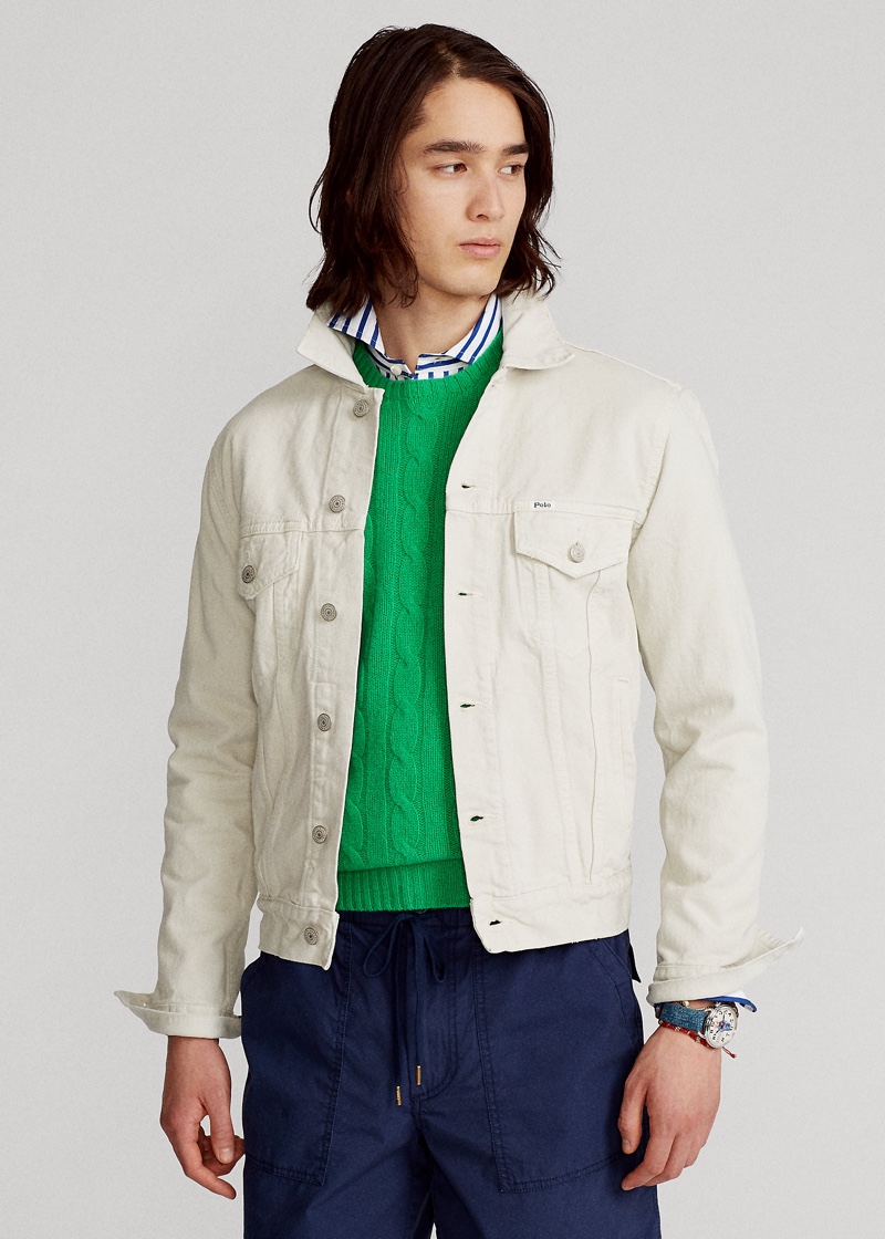 POLO Ralph Lauren Garment dyed Denim Trucker Jacket Adamson Classic Stone Off white Men POLO Ralph Lauren Garment-dyed Denim Trucker Jacket Adamson Classic Stone Off-white Men