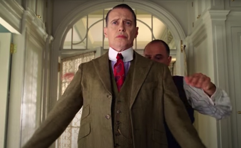 Steve Buscemi Nucky Thompson Boardwalk Empire Three piece Suit Detachable Collar Tie Steve Buscemi wears a three-piece suit as Nucky Thompson in Boardwalk Empire.